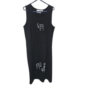 Vintage 90s Maxi Dress Black White Elephant Print Size Large Maxi Lagenlook